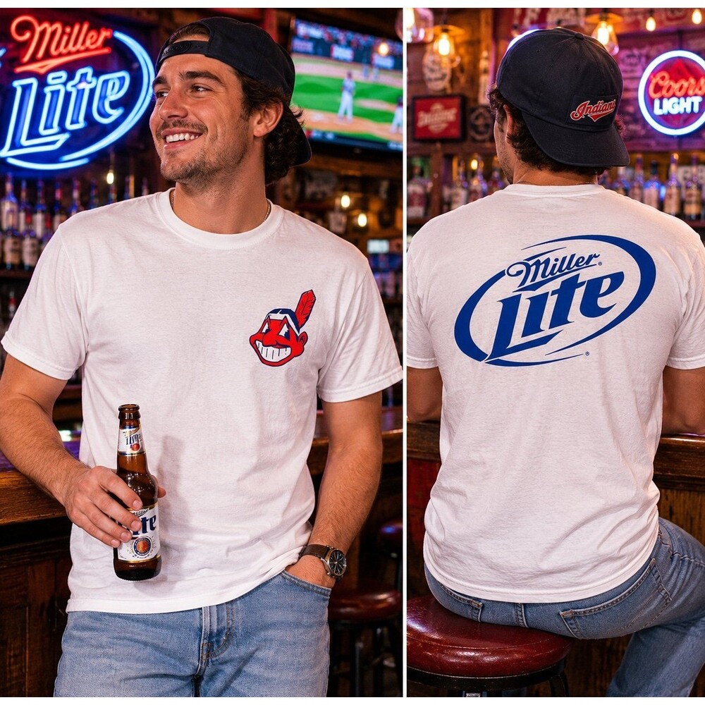 Vintage Miller Lite Cleveland Indians Chief Wahoo T-Shirt White Promo Tee Size S